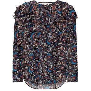 NWT! Veronica Beard Aneri Ruffle Printed Silk Georgette Blouse